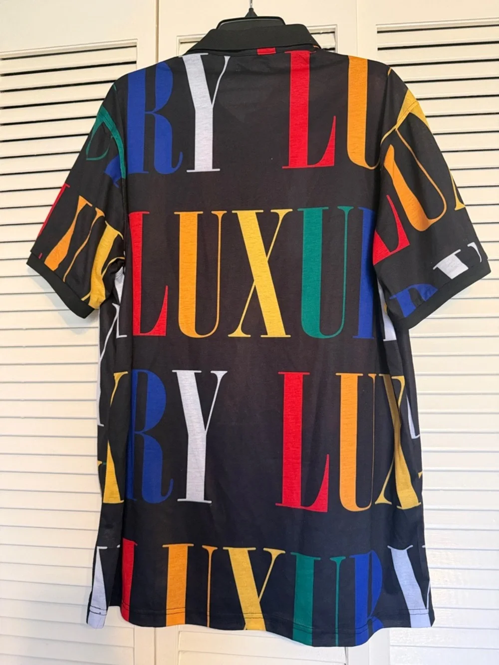 Fashion Nova Black Polo with Multicolor 'LUXURY' Print - Picture 4 of 4